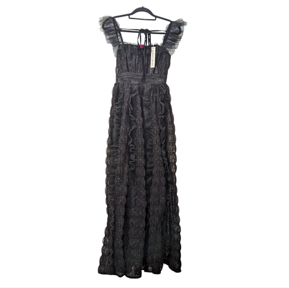 NWT For Love and Lemons Janelle Black Pink Polka Dot Tiered Ruffle Maxi Dress - Picture 8 of 14